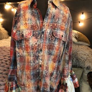 Bleached and Distressed Flannel crocheted sleeves